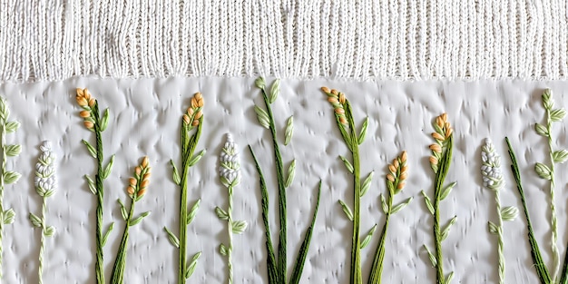 Ręcznie wyszywany wzór na lnianej tkaninie